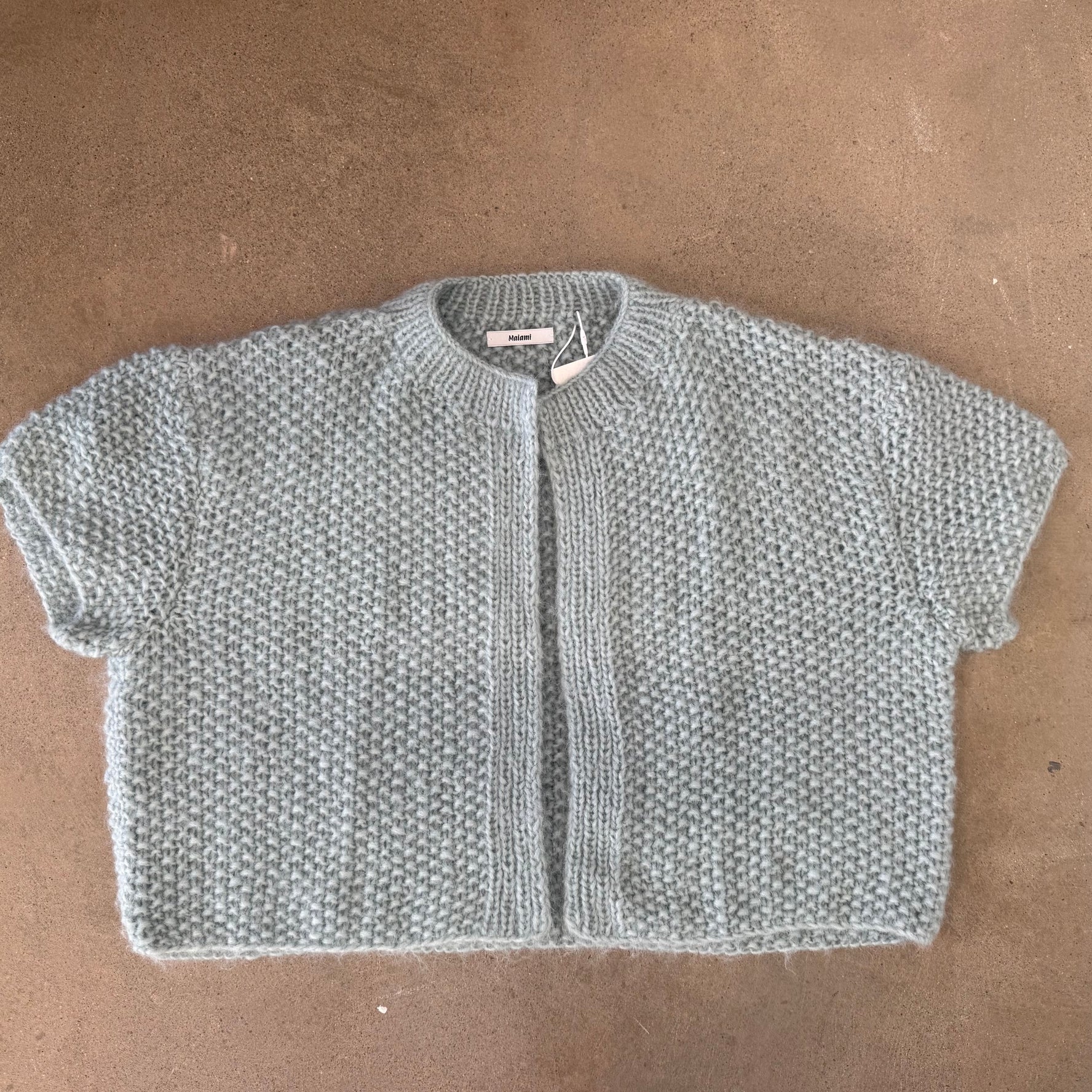 Alpaca short sleeved cardigan in sage green