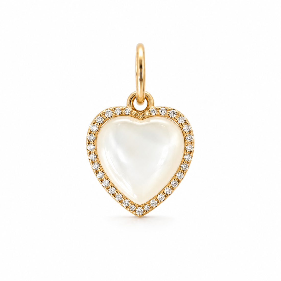 14K Gold Diamond & Mother of Pearl Heart Charm/Pendant