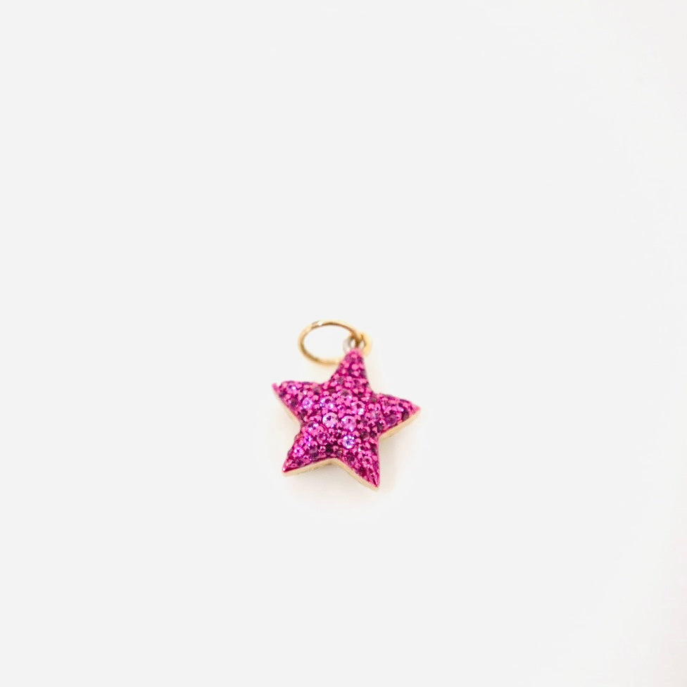 14k gold, pave diamond and pave pink sapphire reversible star
