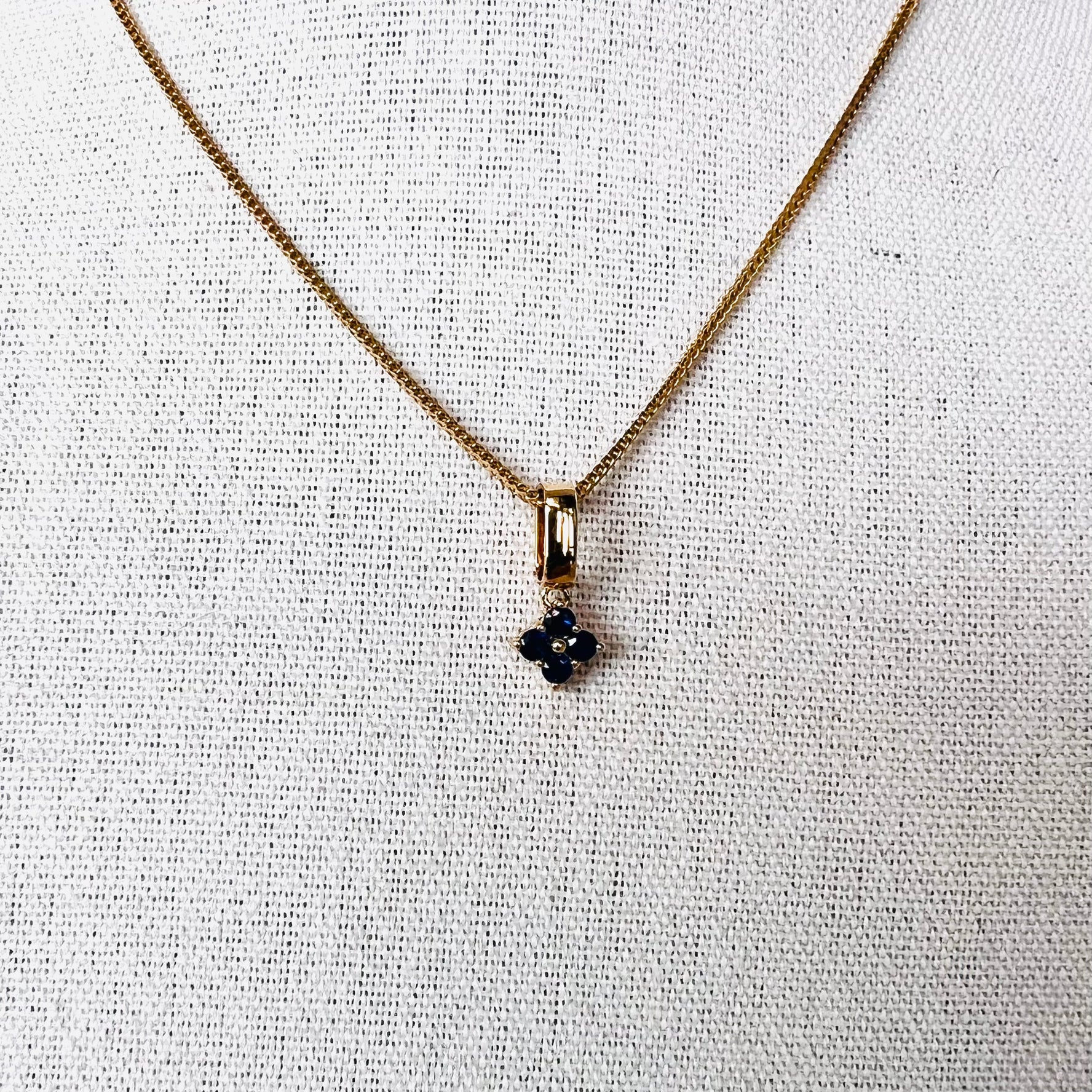 14k gold blue sapphire flower drop charm/pendant