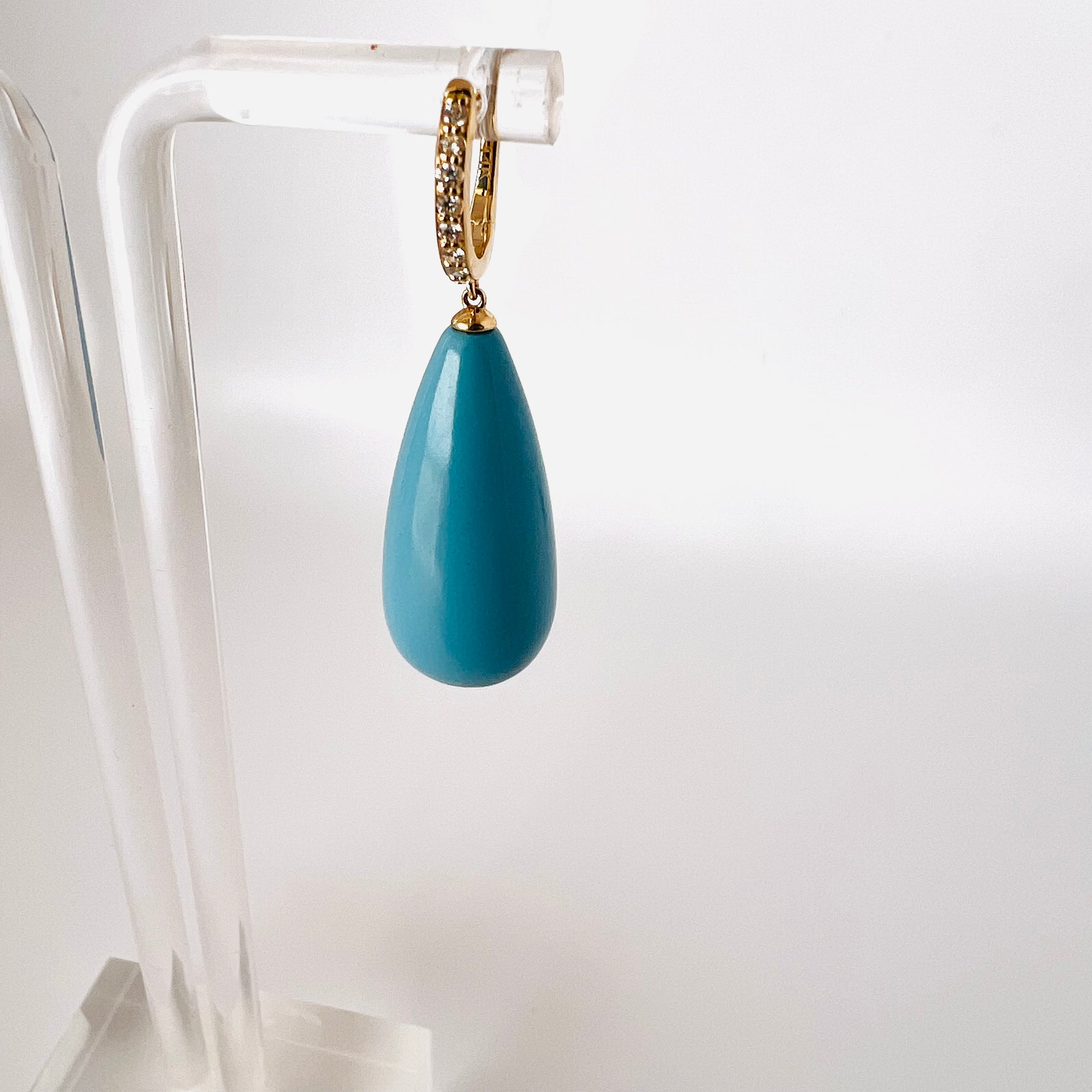 14k gold diamond huggie turquoise drops