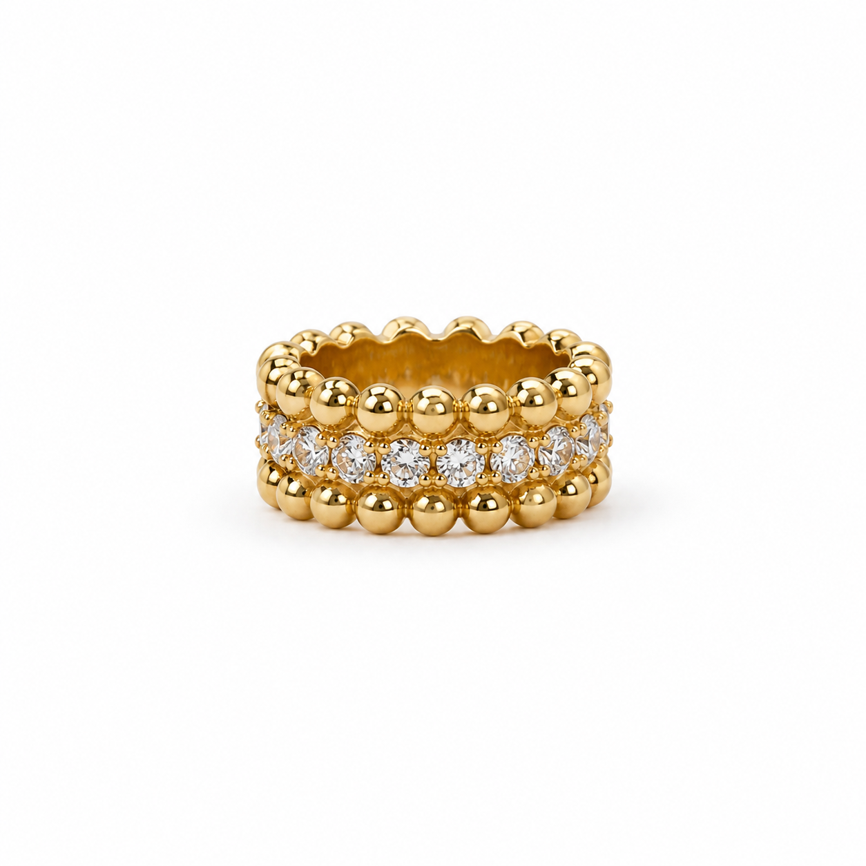 14k beaded gold and diamond rondelle