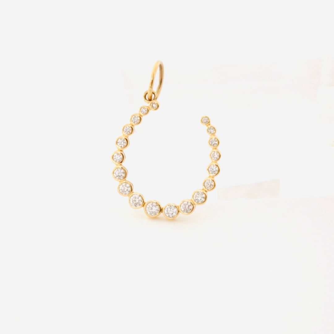 14k gold and bezel diamond horseshoe pendant