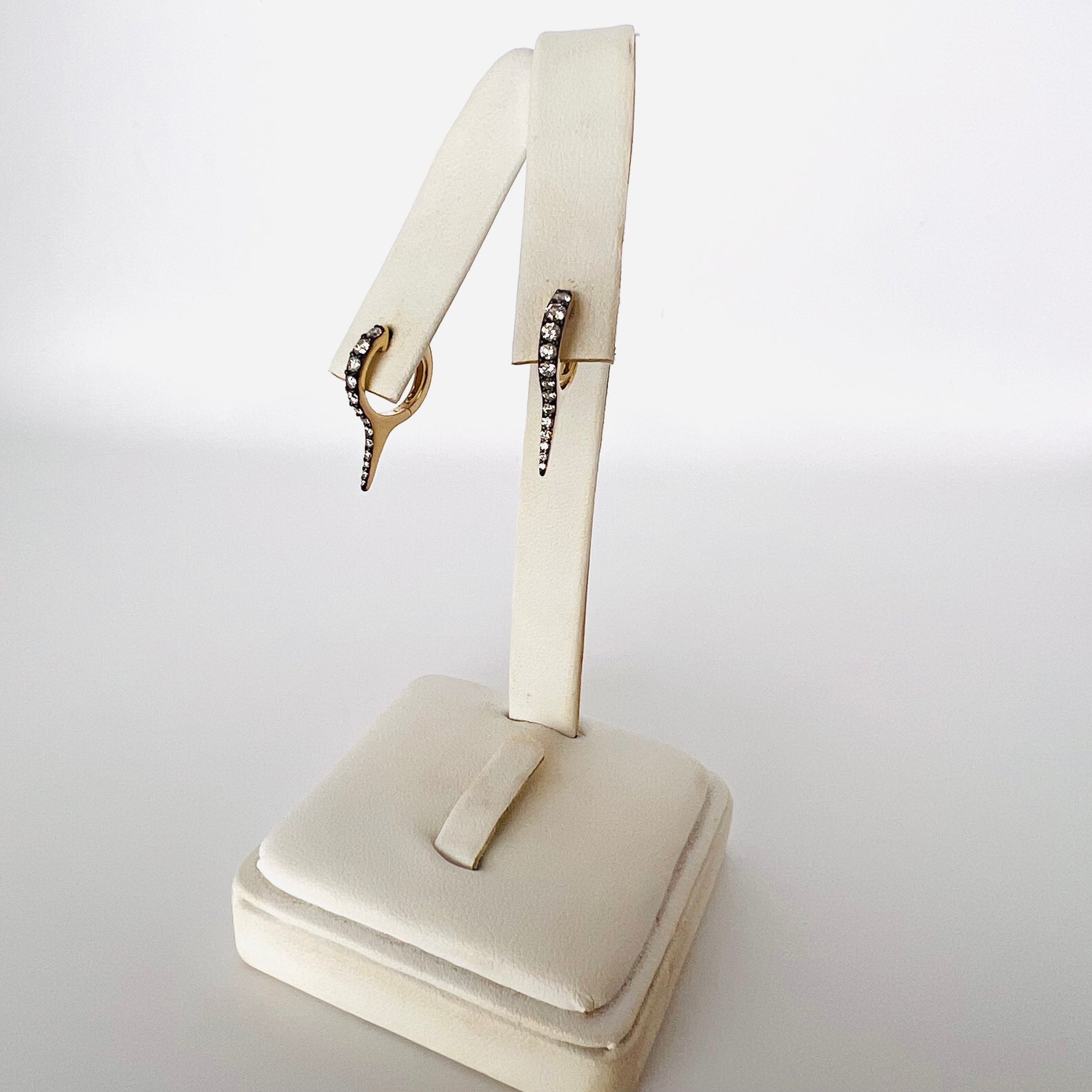 14k gold diamond and rhodium dagger huggies