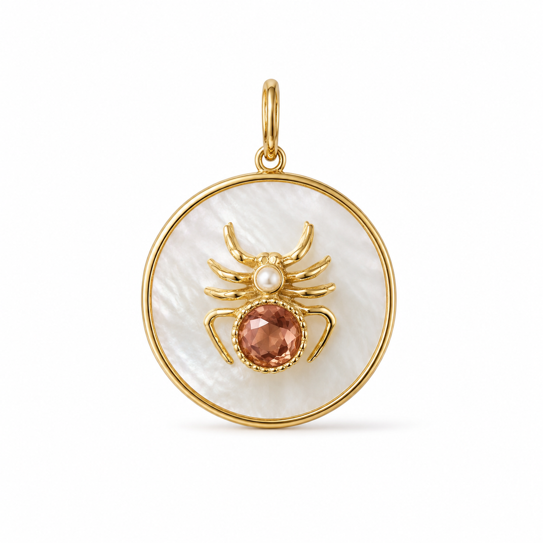 14K Gold Mother of Pearl Spider Pendant