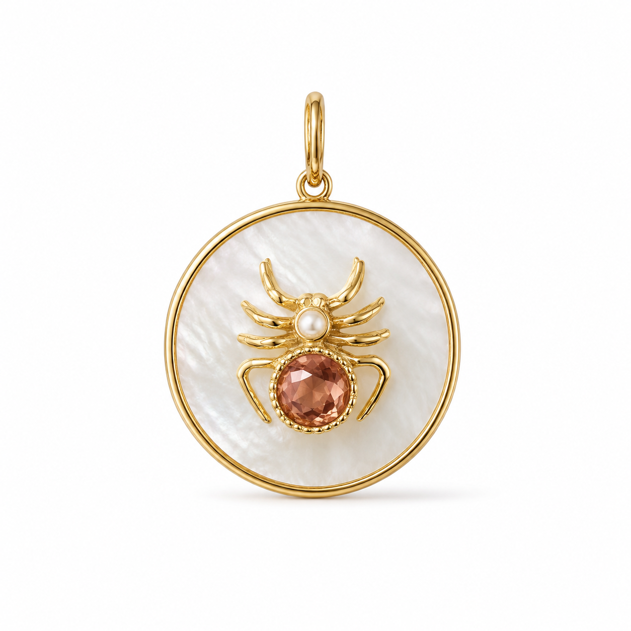14K Gold Mother of Pearl Spider Pendant