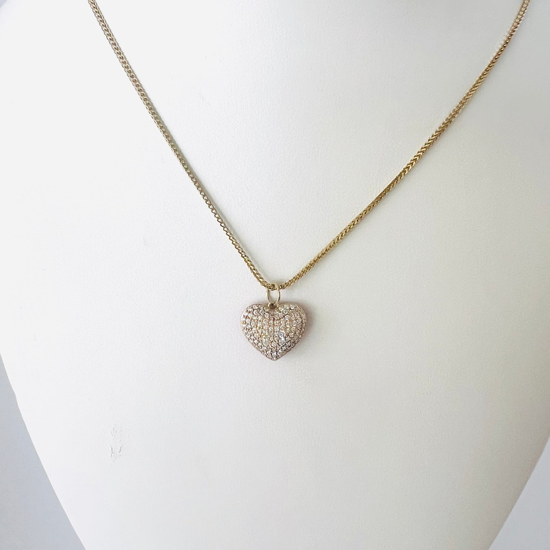 14k gold, pave diamond and pave pink sapphire reversible heart
