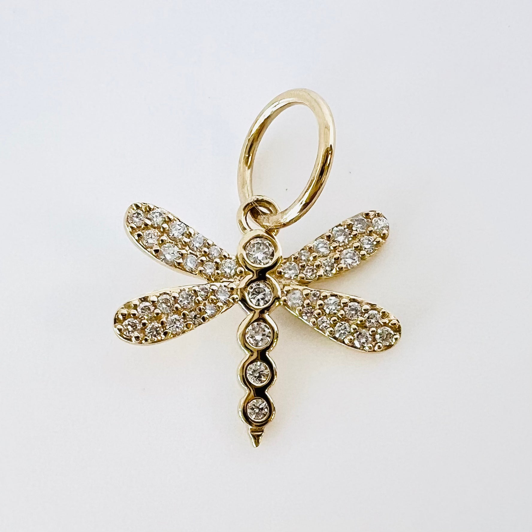 14k gold and diamond dragonfly pendant/ charm