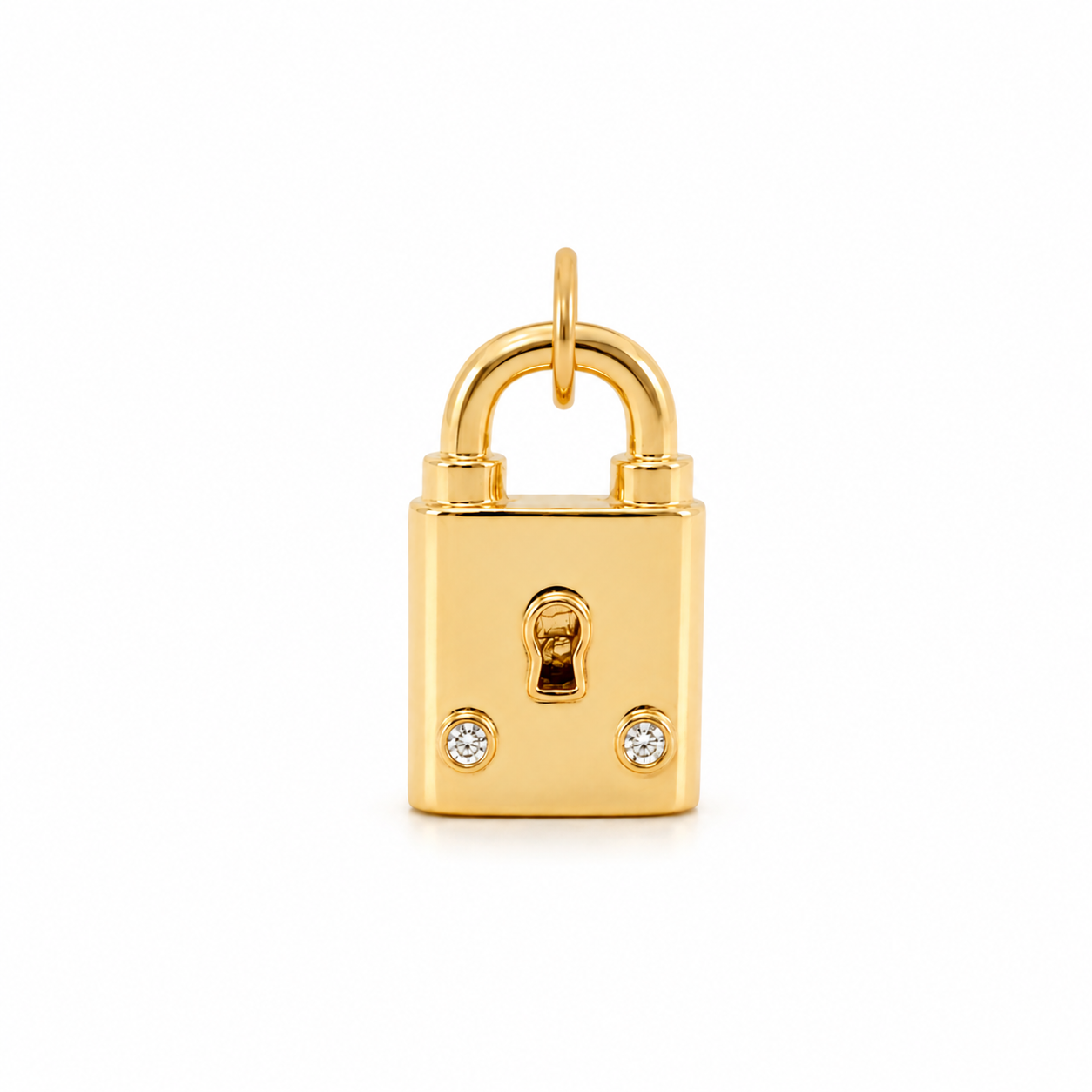 14k gold padlock charm/pendant with two diamonds