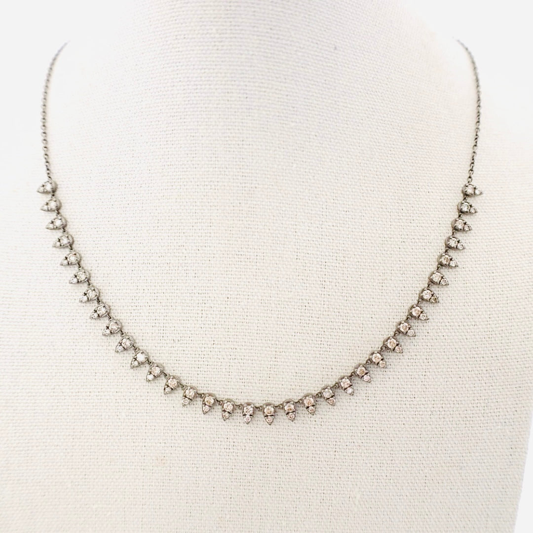 Sterling Silver pear shaped diamond drop tennis necklace