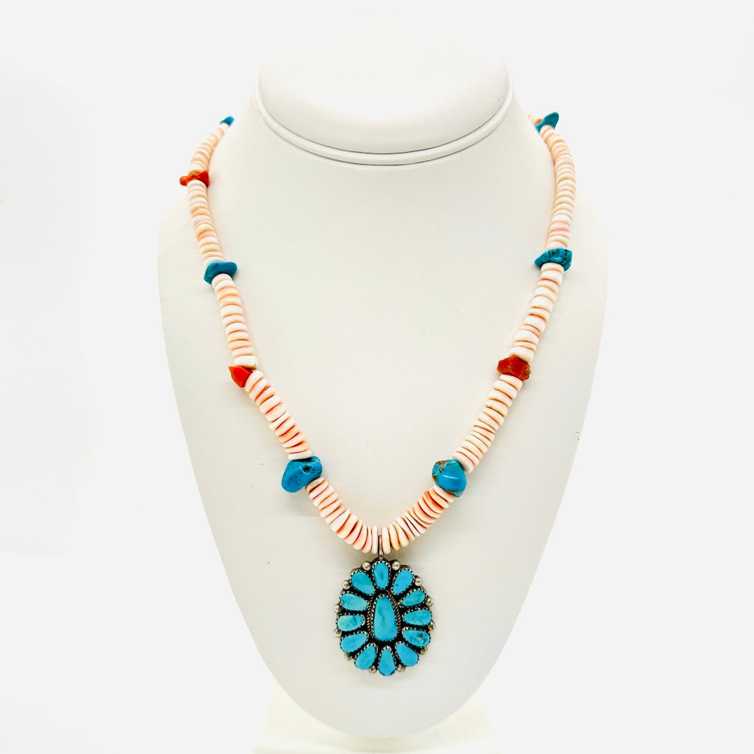 orange stone with turquoise charm western necklace