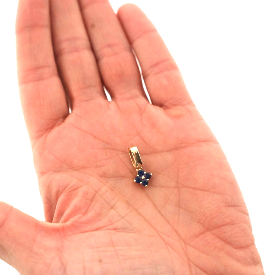 14k gold blue sapphire flower drop charm/pendant