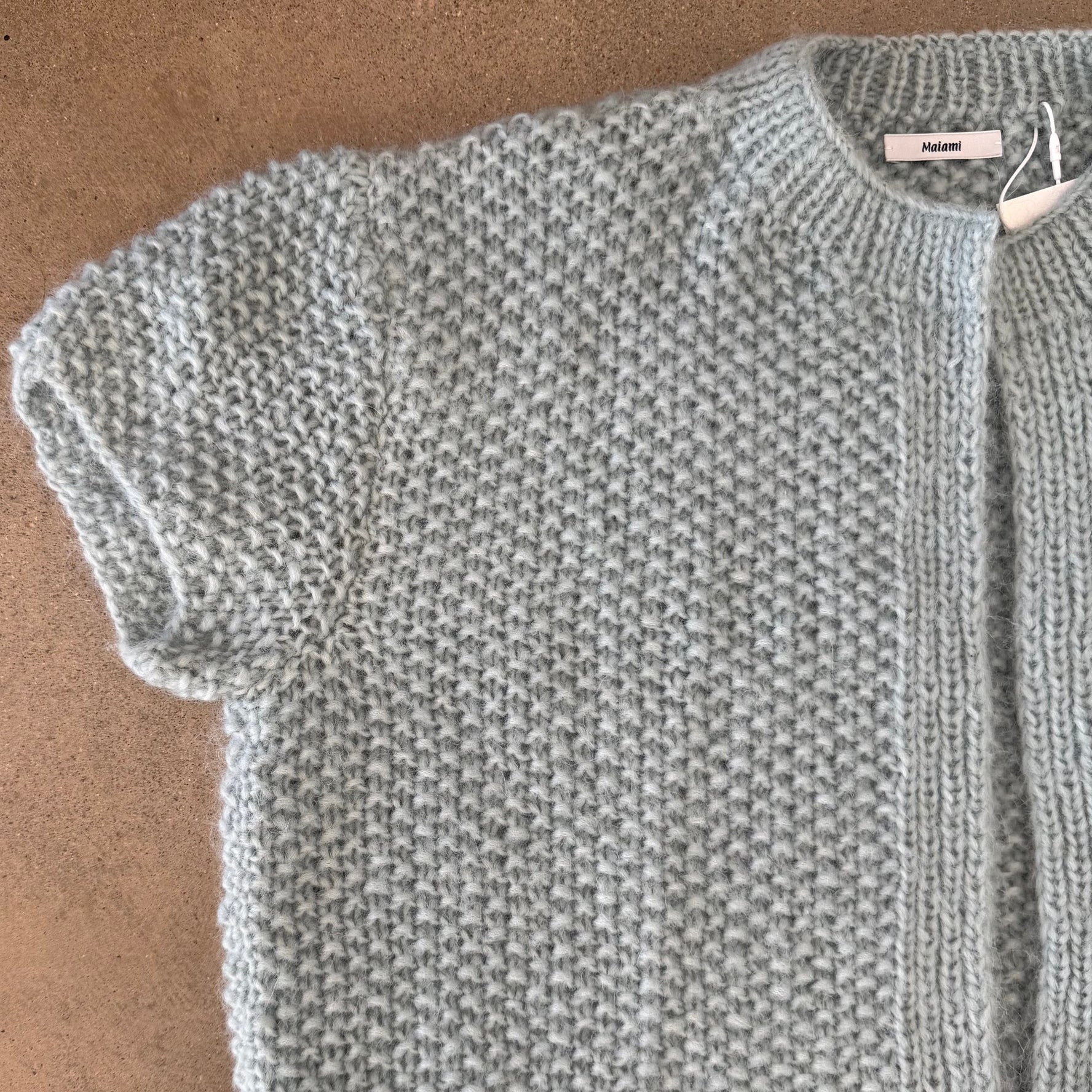 Alpaca short sleeved cardigan in sage green