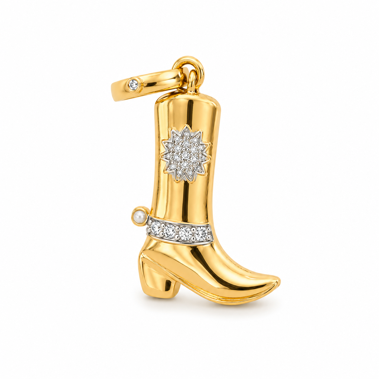 14k gold boot with diamond star and spur pendant with enhancer bail