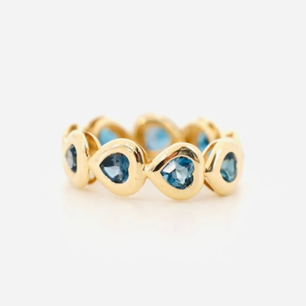 14k gold with london blue topaz heart pattern band ring
