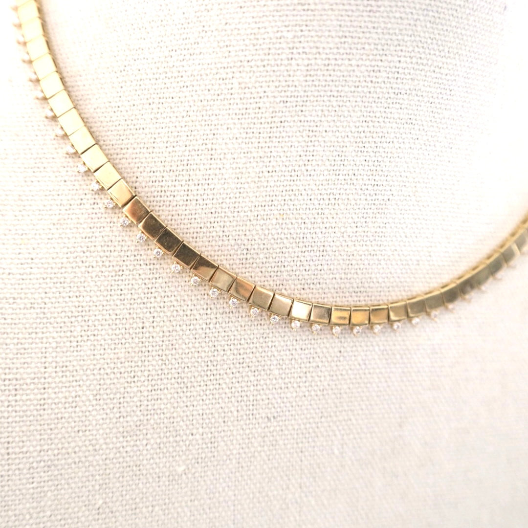 14k solid gold square necklace with diamond drops