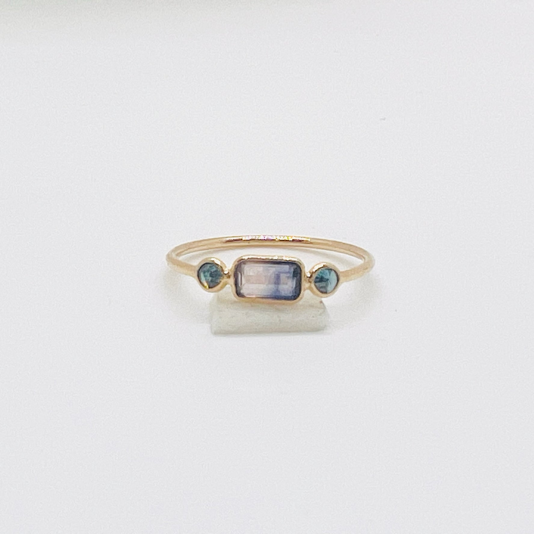 14k gold watermelon tourmaline and blue sapphire ring