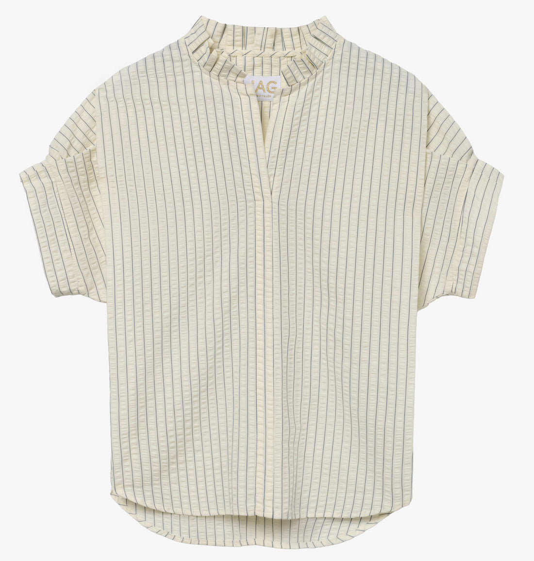 the renea top in white/blue stripe Italian cotton