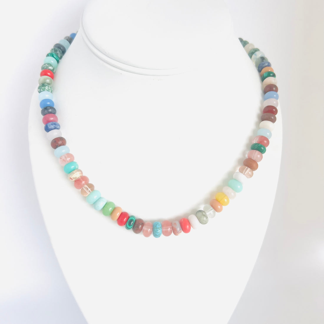 rainbow colored mixed gemstone necklace
