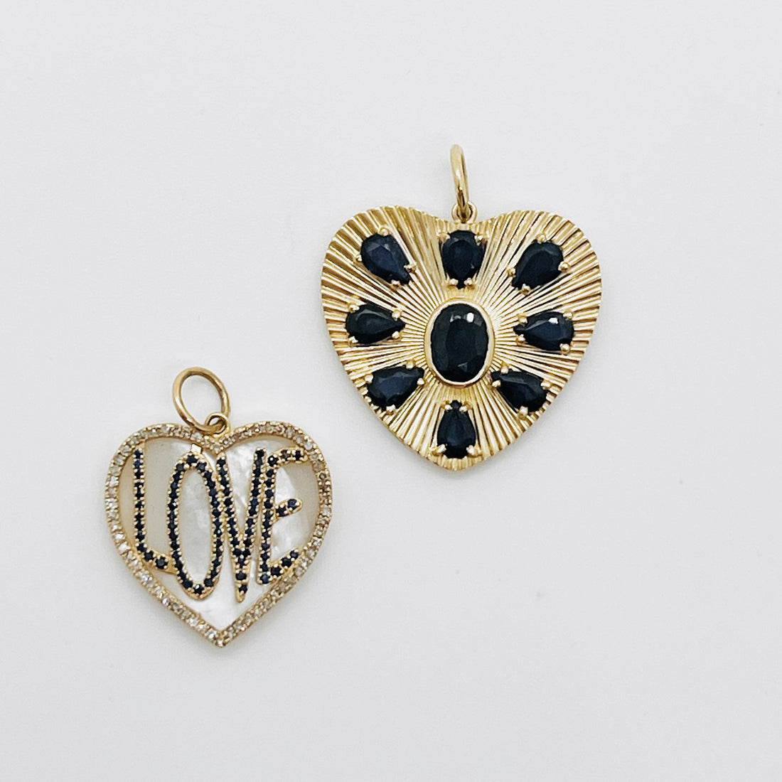 14k gold and blue sapphire heart charm