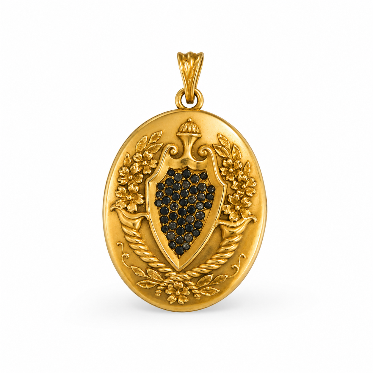 Vintage gold filled floral basket locket with paste stones