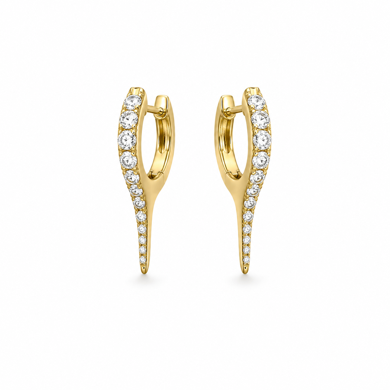 14K gold diamond dagger hoop earrings