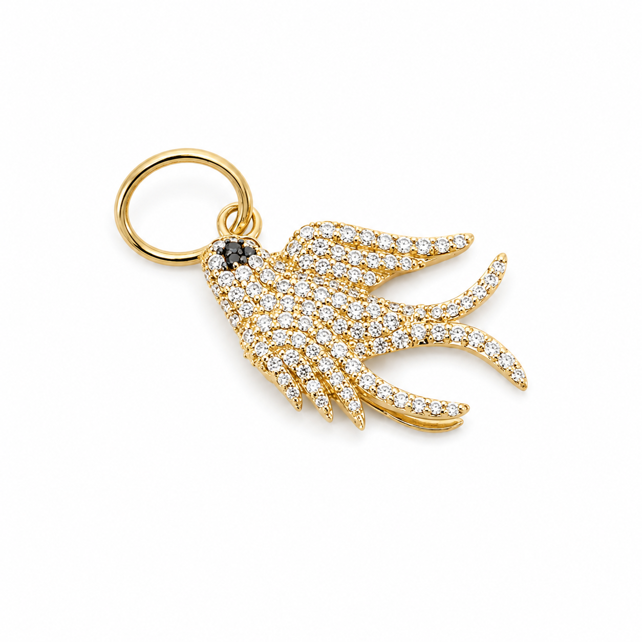 14k gold diamond dove pendant with sapphire eye