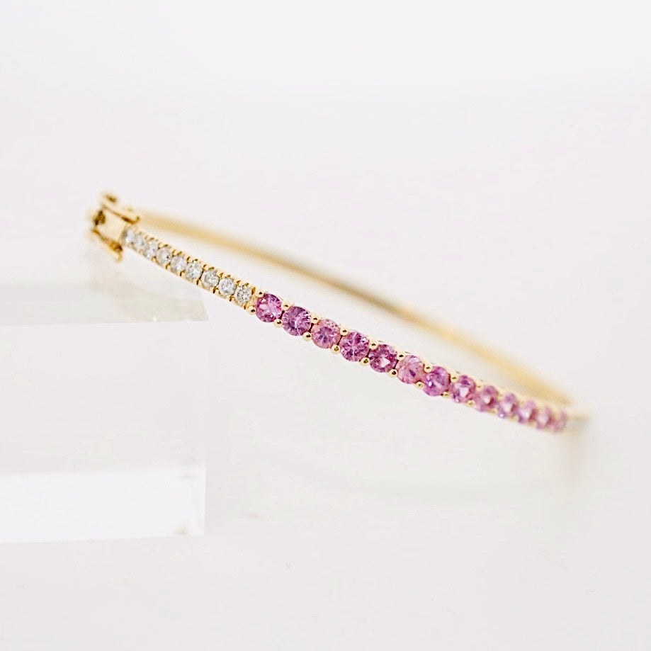 14k pink sapphire and diamond bangle bracelet