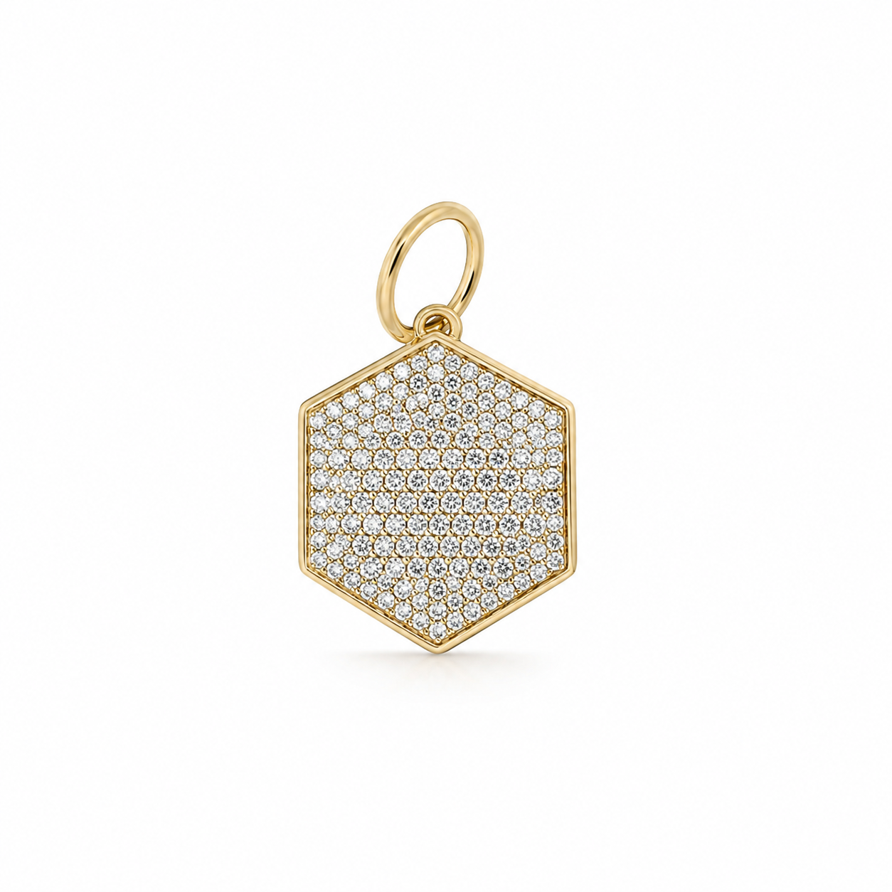 14K gold diamond pavé hexagon locket pendant