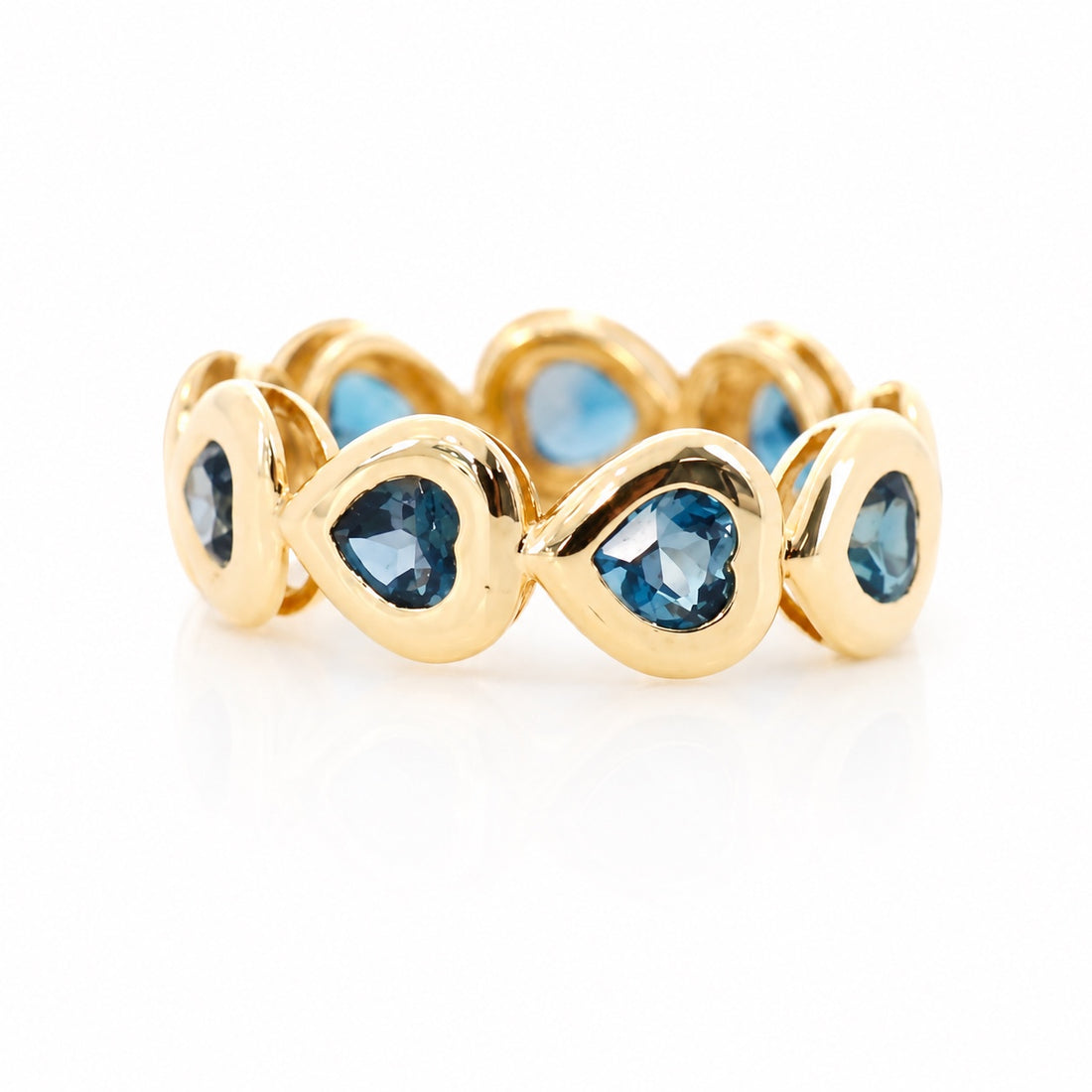 14K gold London blue topaz heart pattern band ring