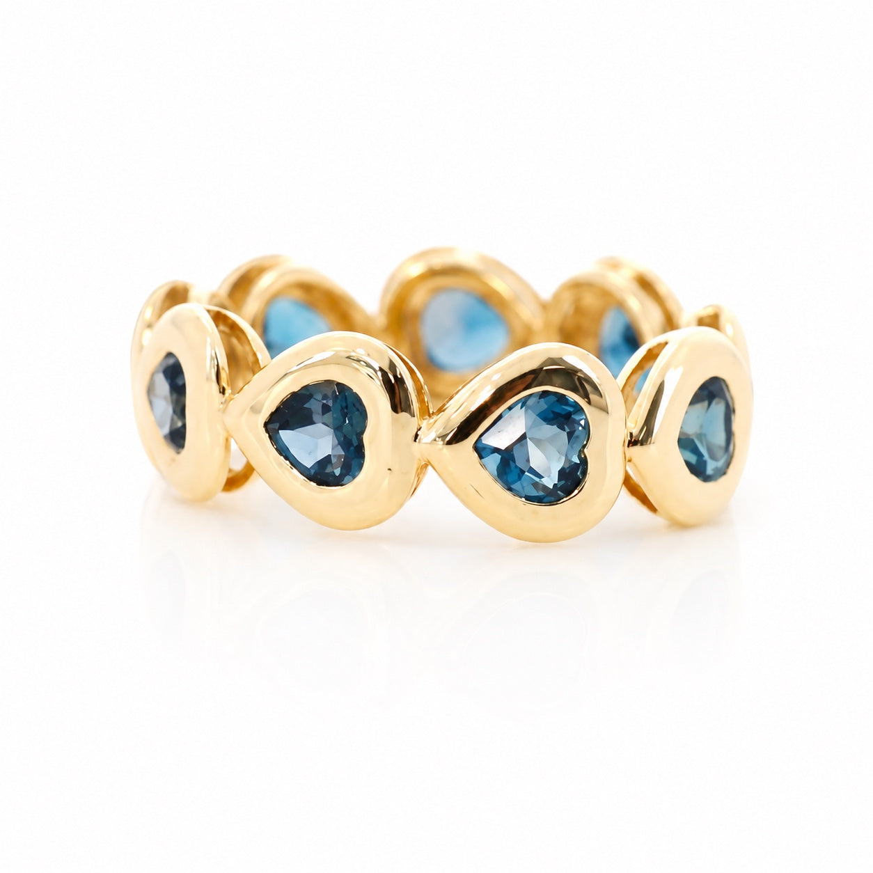 14k gold with london blue topaz heart pattern band ring