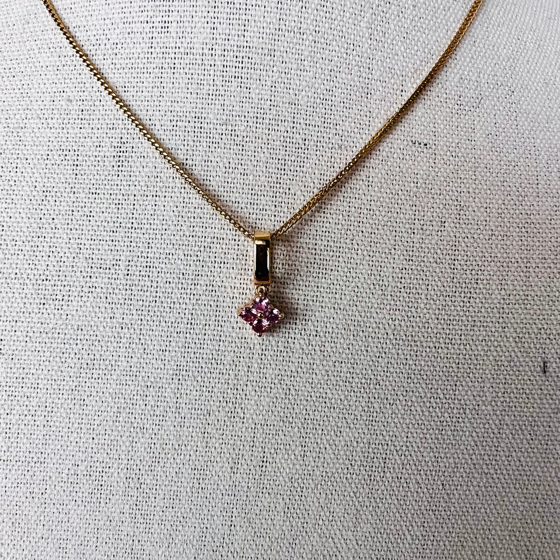 14k gold pink sapphire flower drop charm/pendant