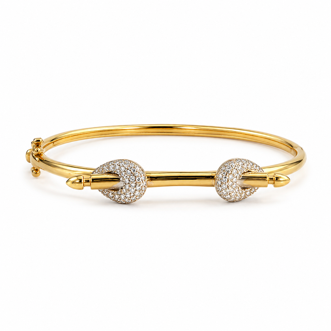14K Gold Pavé Diamond Double Knot Bangle Bracelet