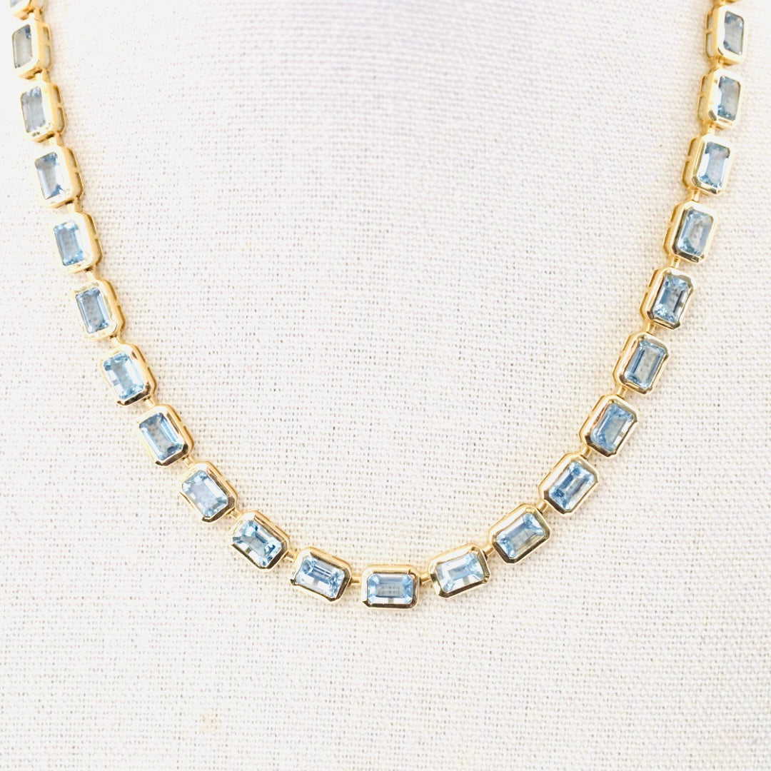 14k Aquamarine Bezel Set Emerald Cut Necklace