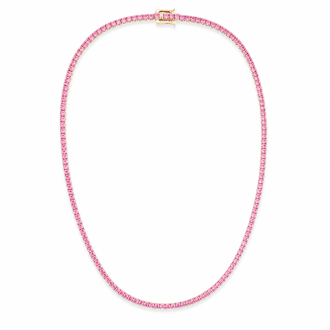 14K Gold Pink Sapphire Tennis Necklace