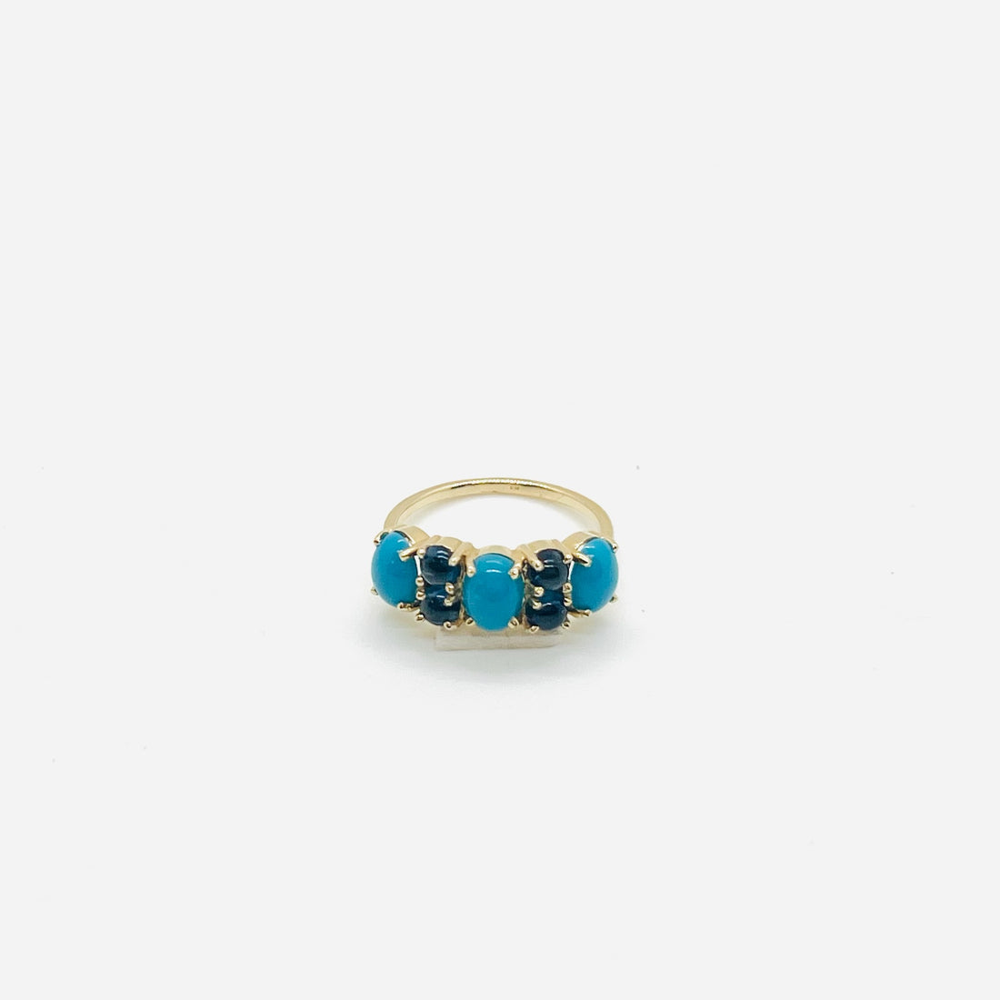 14k gold, turquoise and blue sapphire ring