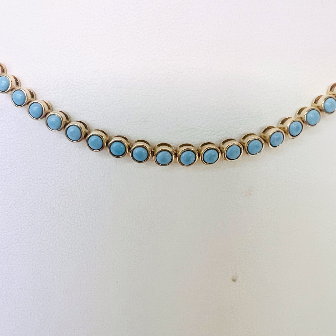 14k YG turquoise tennis necklace