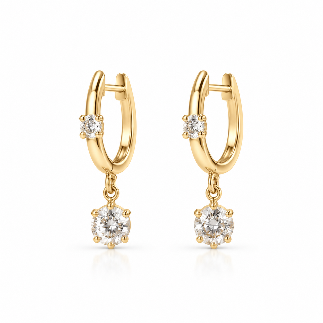 14K Gold Lab Diamond Huggie Drop Earrings, .77ctw