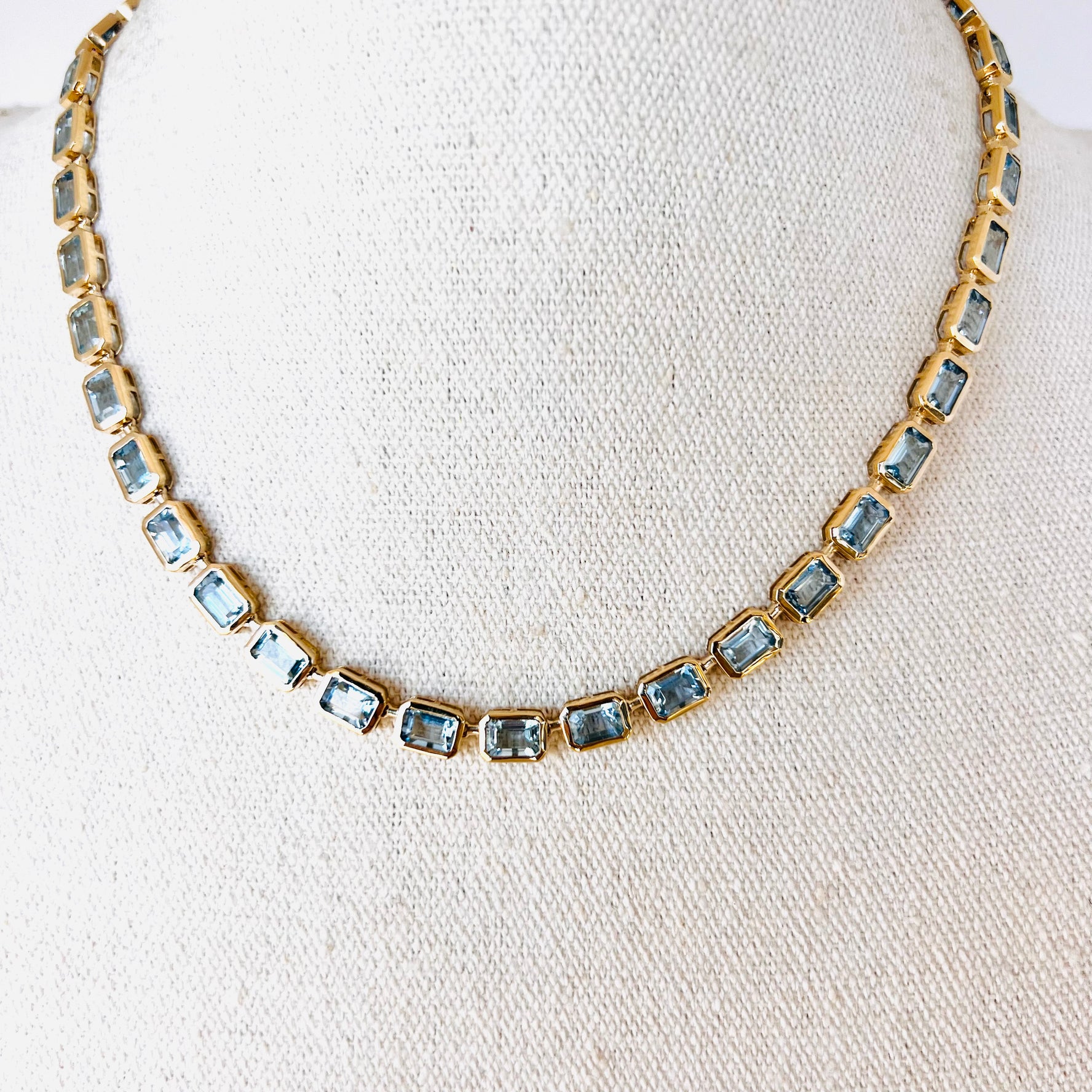 14k Aquamarine Bezel Set Emerald Cut Necklace