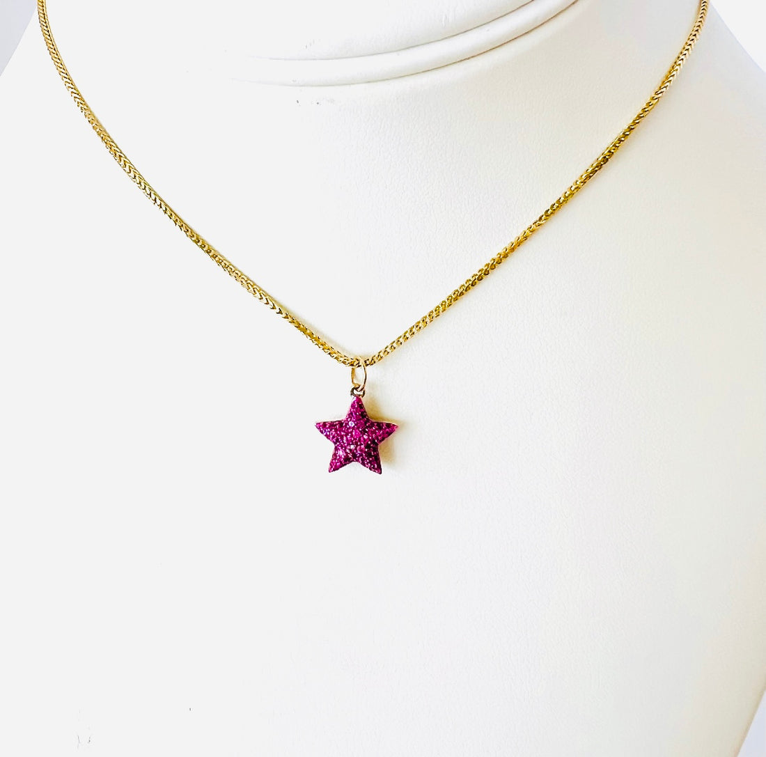 14k gold, pave diamond and pave pink sapphire reversible star