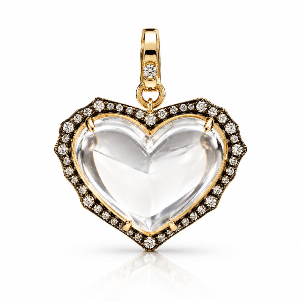 14K Gold Rock Crystal & Diamond Heart Pendant, .65ctw