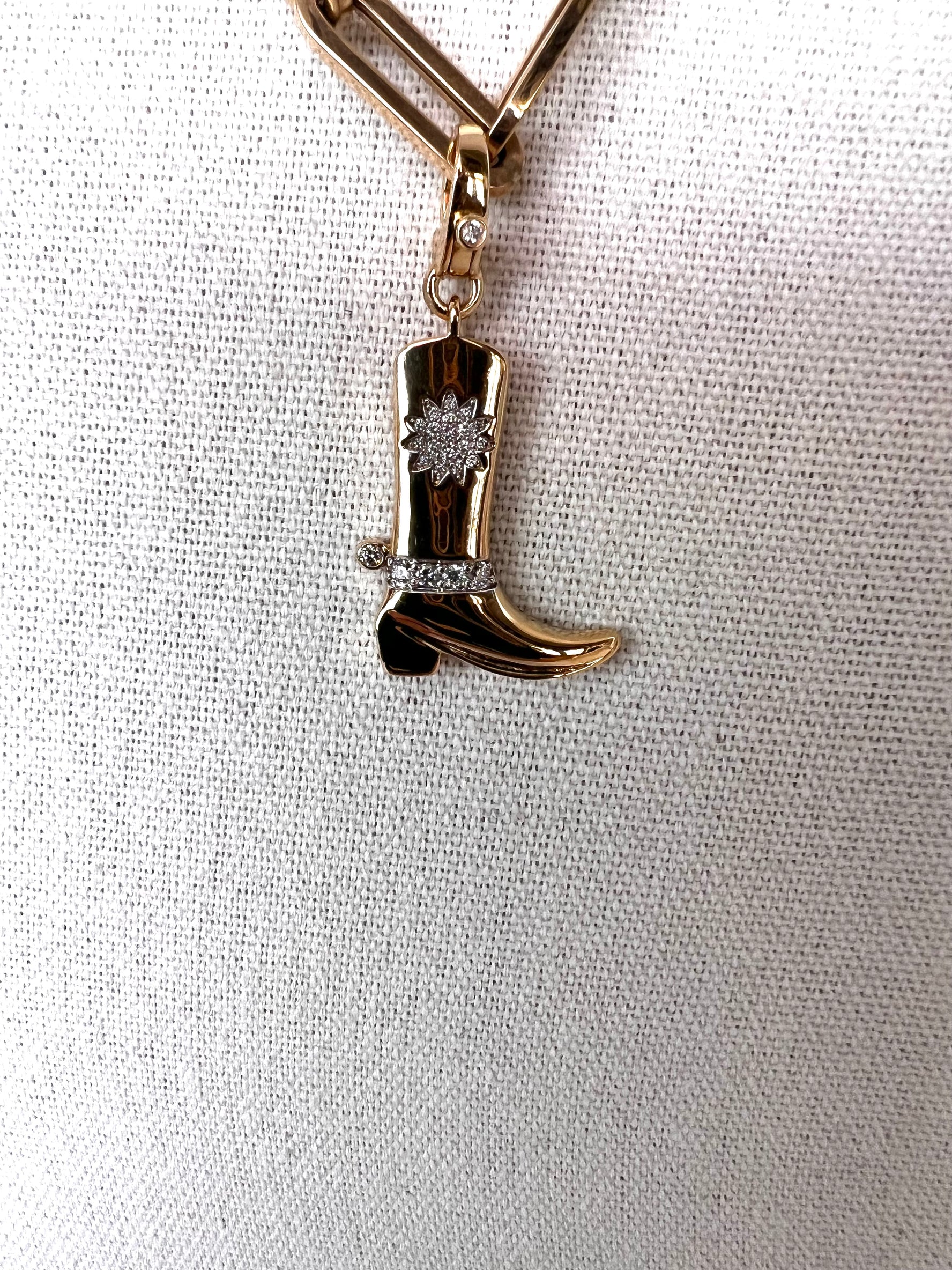 14k gold boot with diamond star and spur pendant with enhancer bail