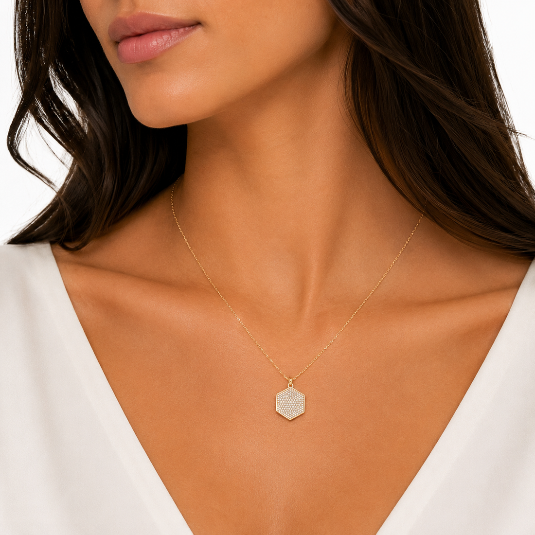 14K Gold Diamond Pavé Hexagon Locket Pendant