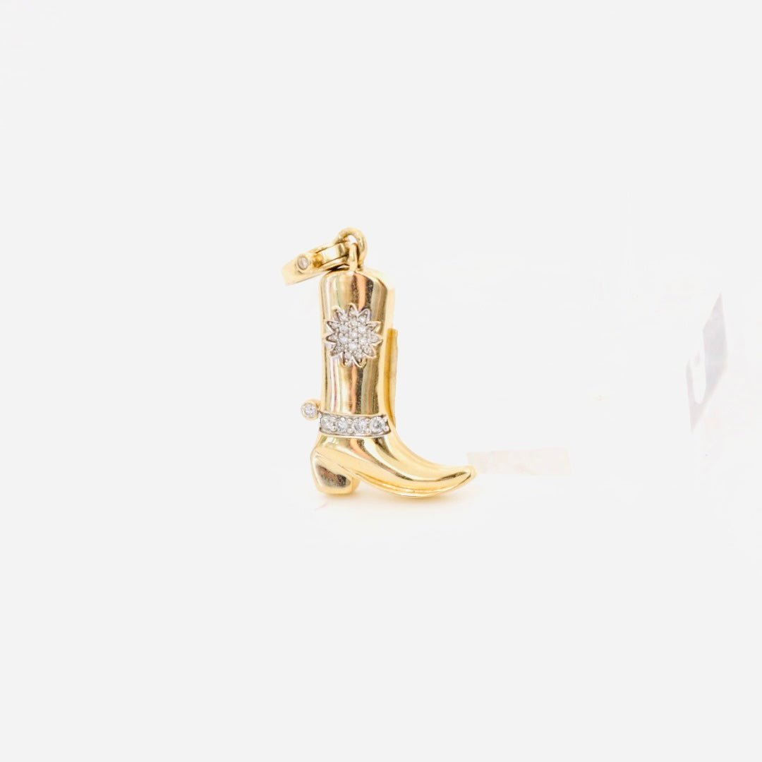 14k gold boot with diamond star and spur pendant with enhancer bail