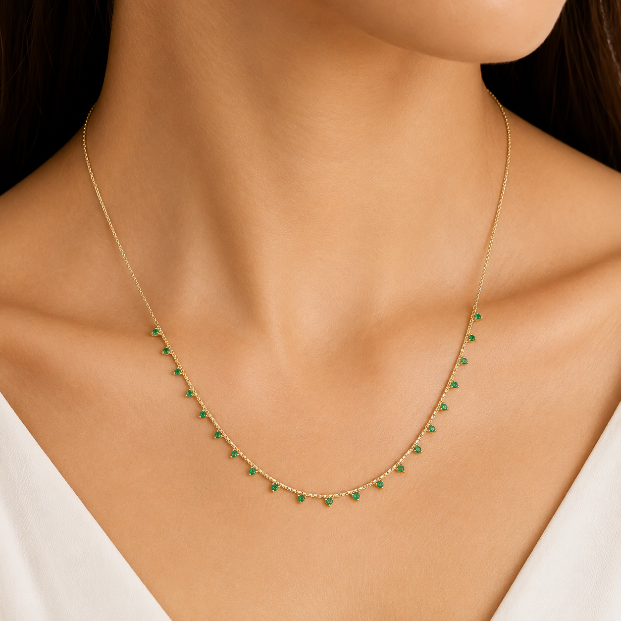 Women's 14K Gold Emerald & Diamond Drop Necklace | JAG Jewelry and Goods