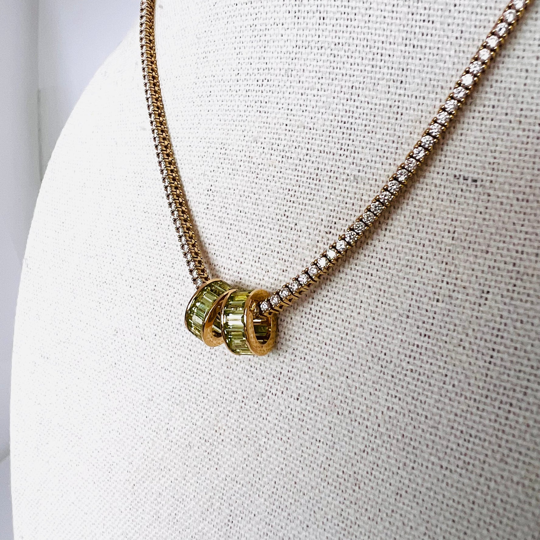14k peridot baguette rondelle