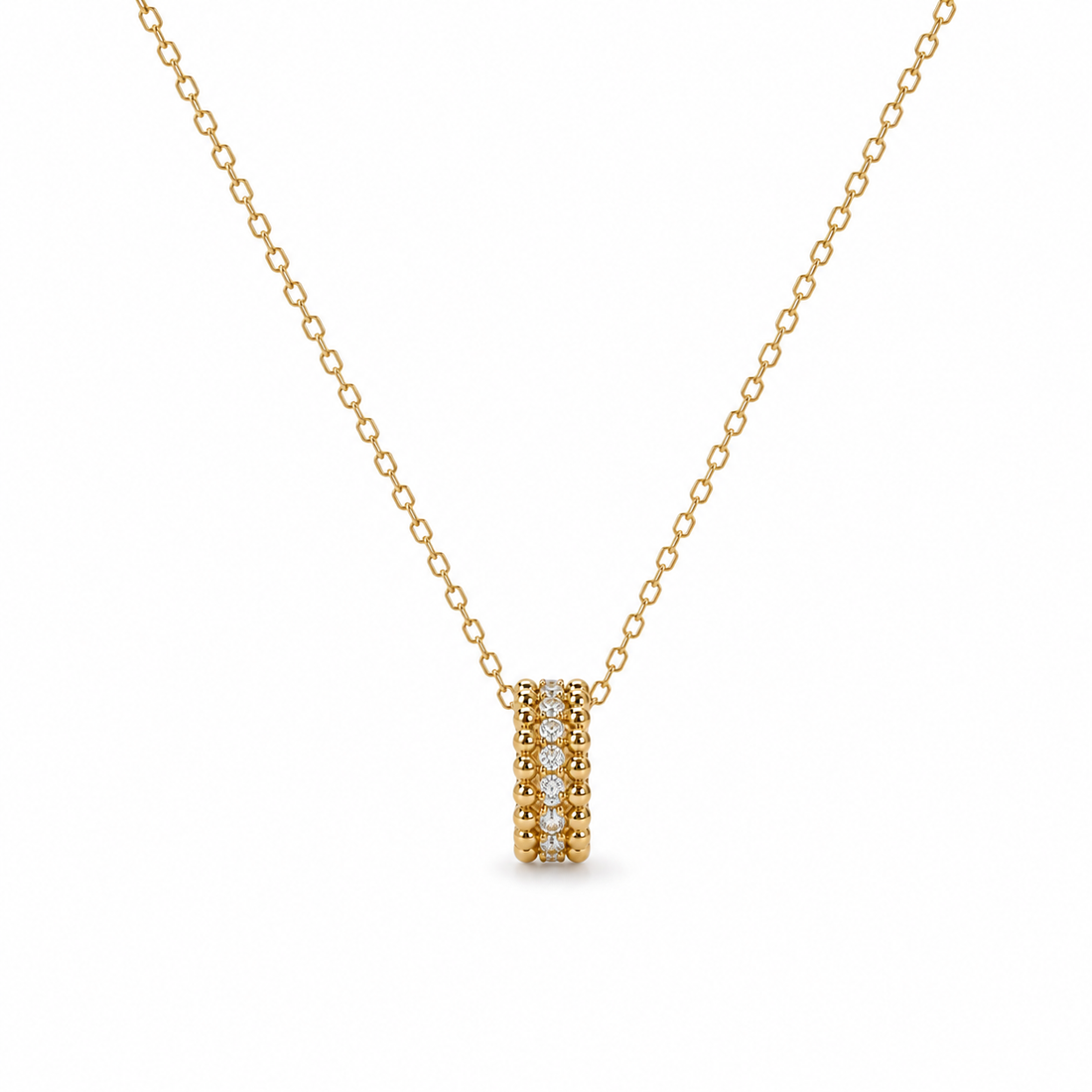 14k beaded gold and diamond rondelle