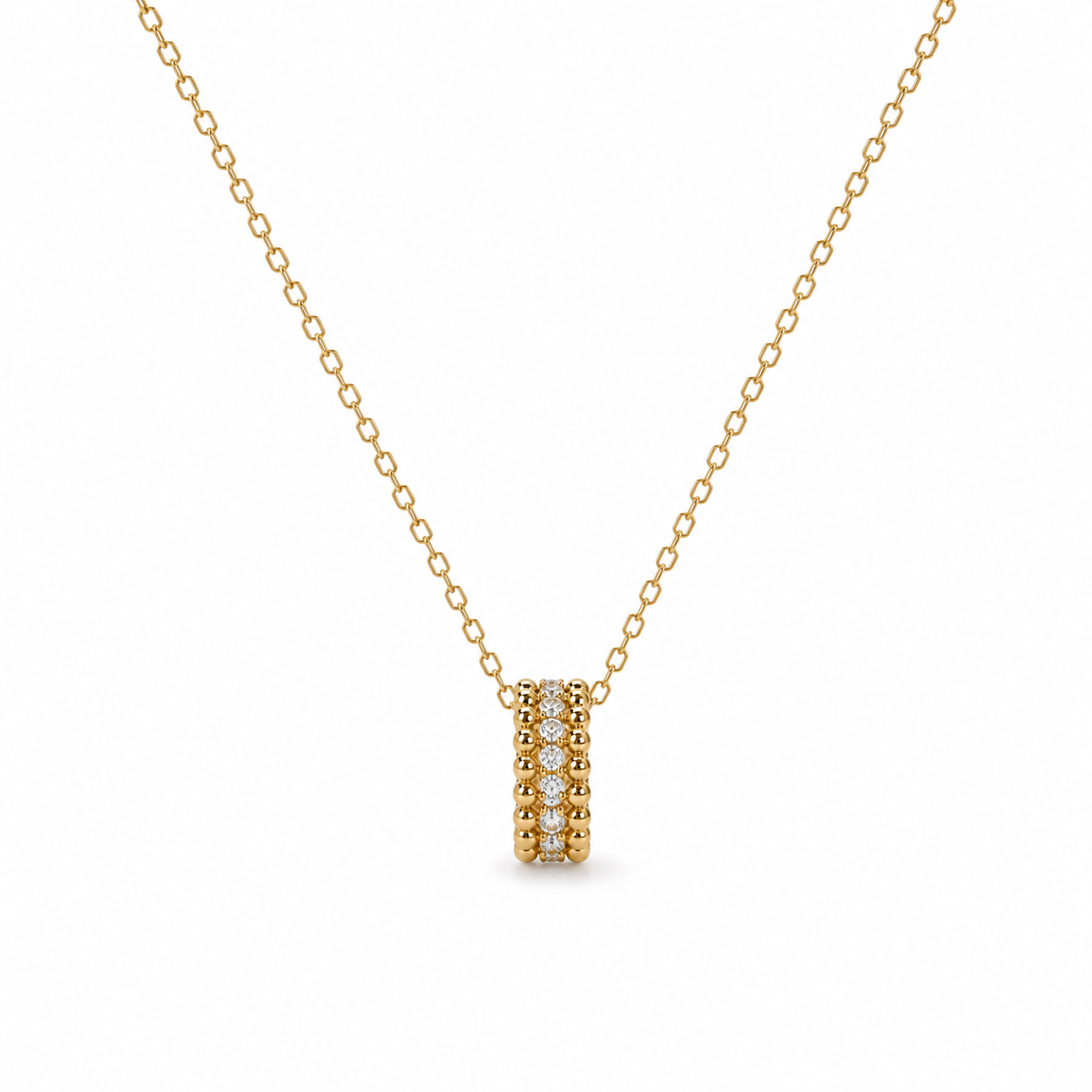 14k beaded gold and diamond rondelle