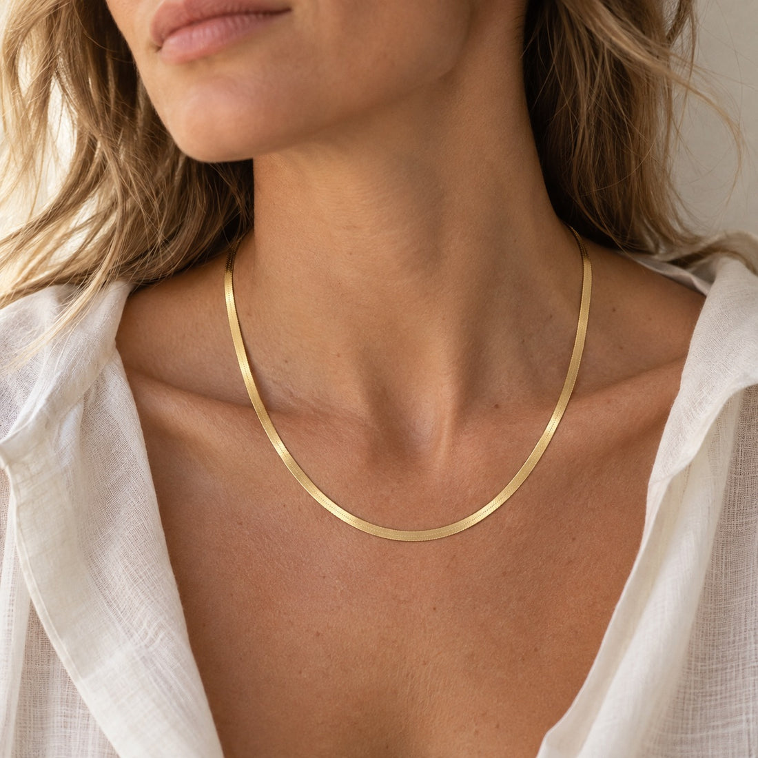 14K Gold Herringbone Chain Necklace by JAG Jewelry and Goods, alternate view