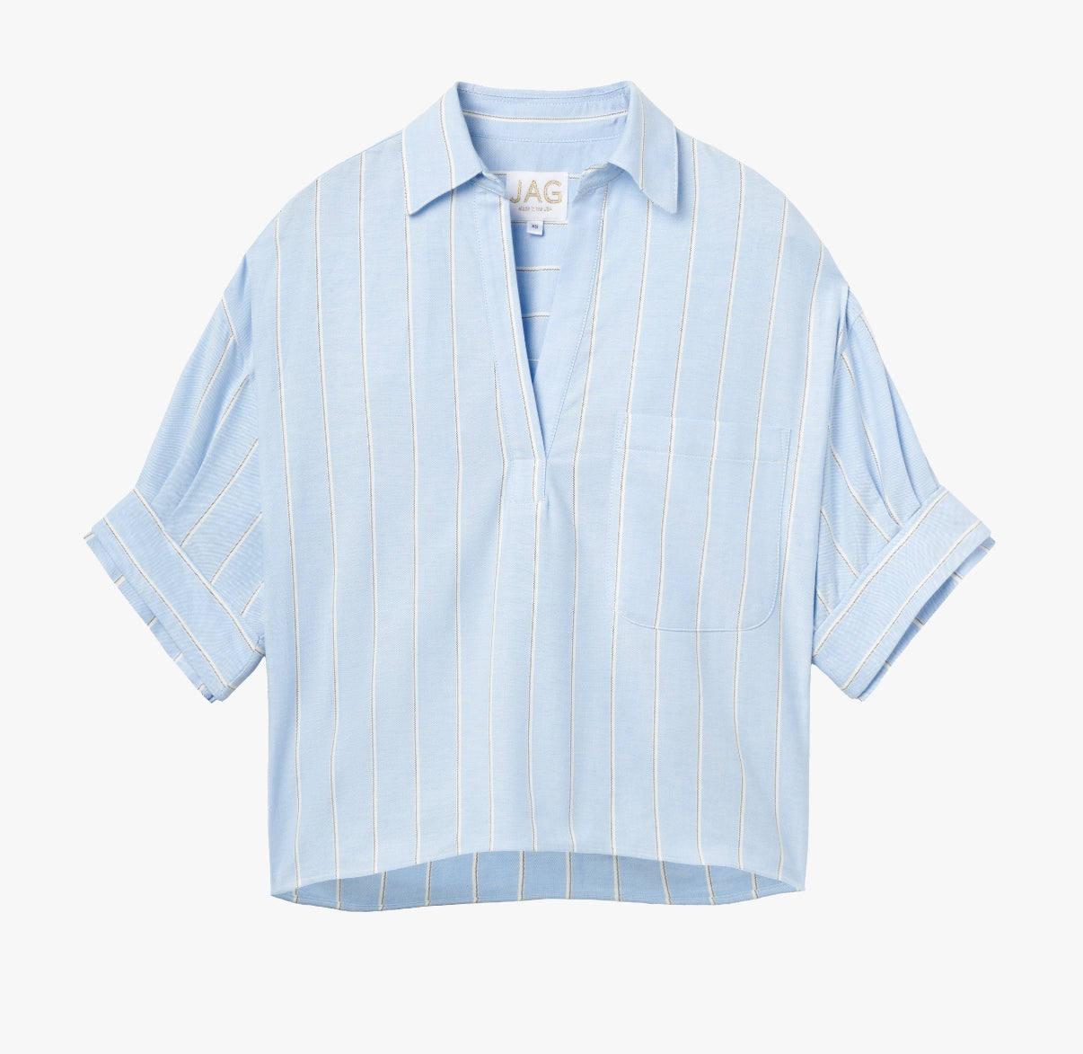 the ROSE top in Oxford blue and white stripe